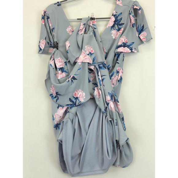 Candies Ruffled Midi Dress Babydoll Lined High Low Women S Gray Pink Floral - Picture 14 of 14